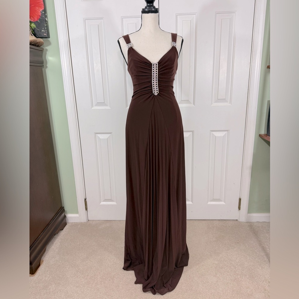 💥HP💥Rich chocolate rhinestone and pleat gown. Aspeed USA Y2K Great condition XS